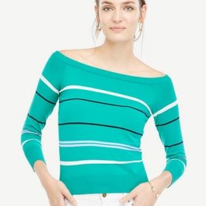 Ann Taylor Stripe Off-shoulder Green Sweater XS XL